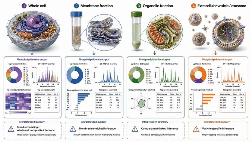 Interpretation boundaries across whole-cell, membrane-enriched, subcellular, and extracellular vesicle samples