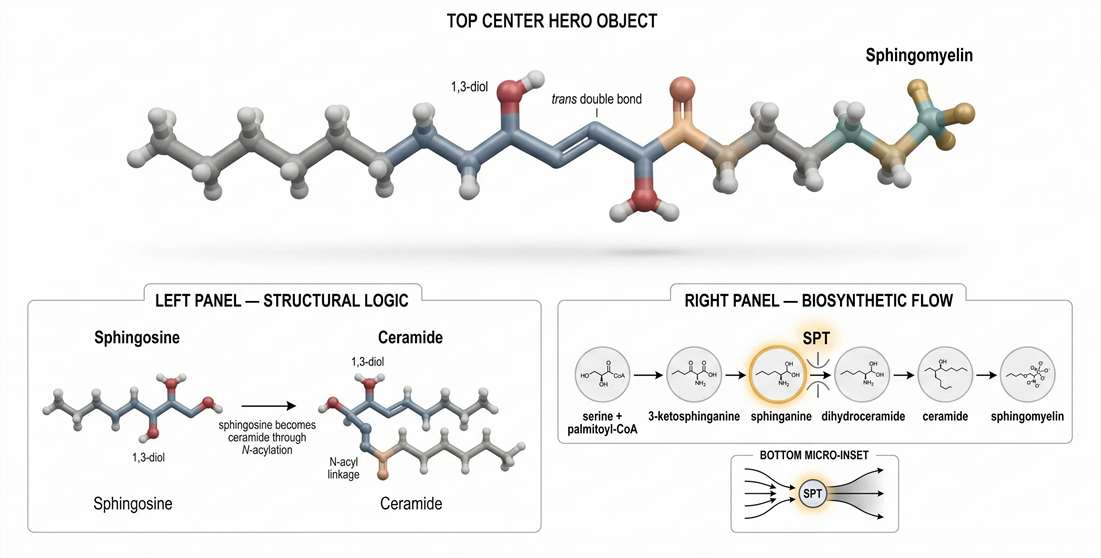 Sphingomyelin molecular architecture and de novo biosynthetic logic