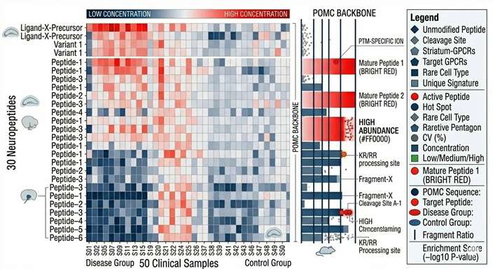Streamgraph or Heatmap showing prohormone precursor cleavage dynamics across a longitudinal treatment study.