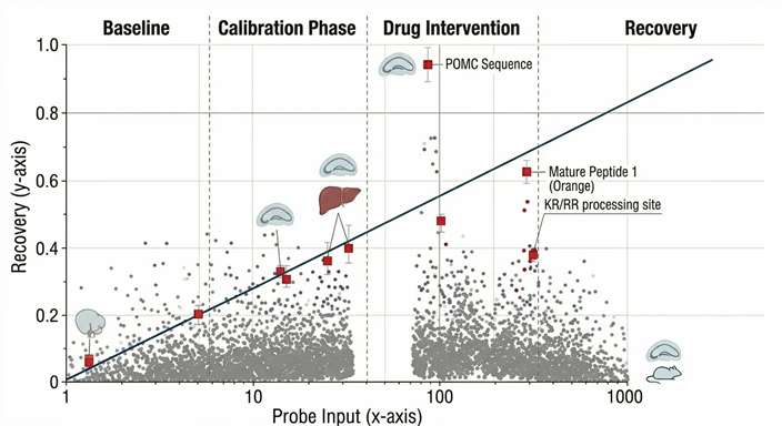 A linear regression plot used in zero-net-flux methodology to calculate the absolute extracellular concentration of an analyte.
