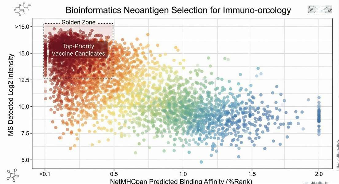 Scatter plot correlating MS-detected peptide intensities with NetMHCpan predicted binding affinities