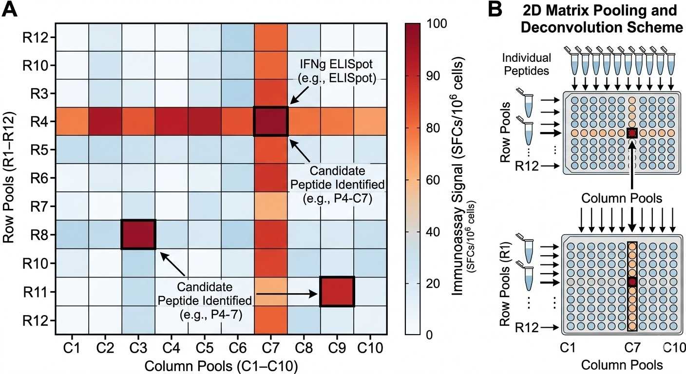 Heatmap showing intersecting positive row and column signals in a matrix peptide pool screen.