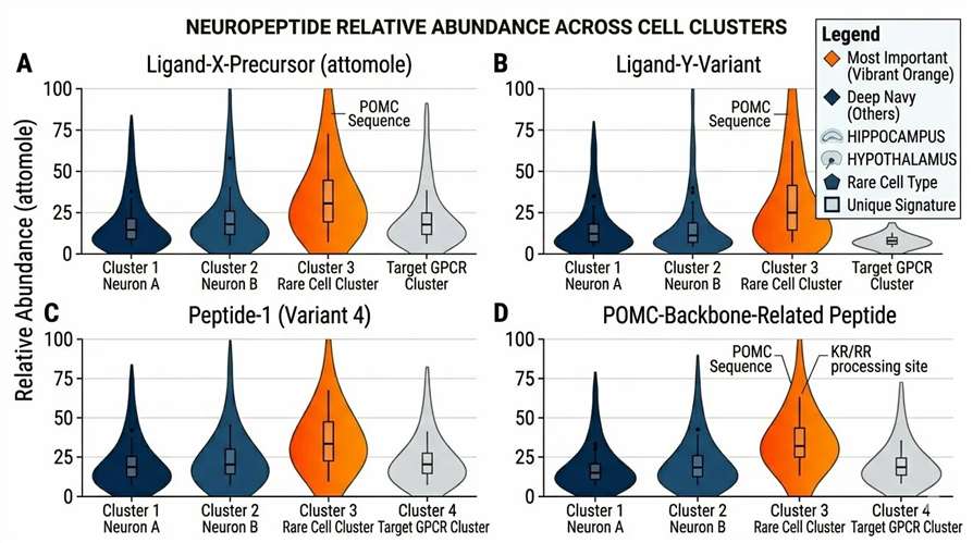 Violin plots comparing the abundance of a specific modified peptide across different experimental groups.