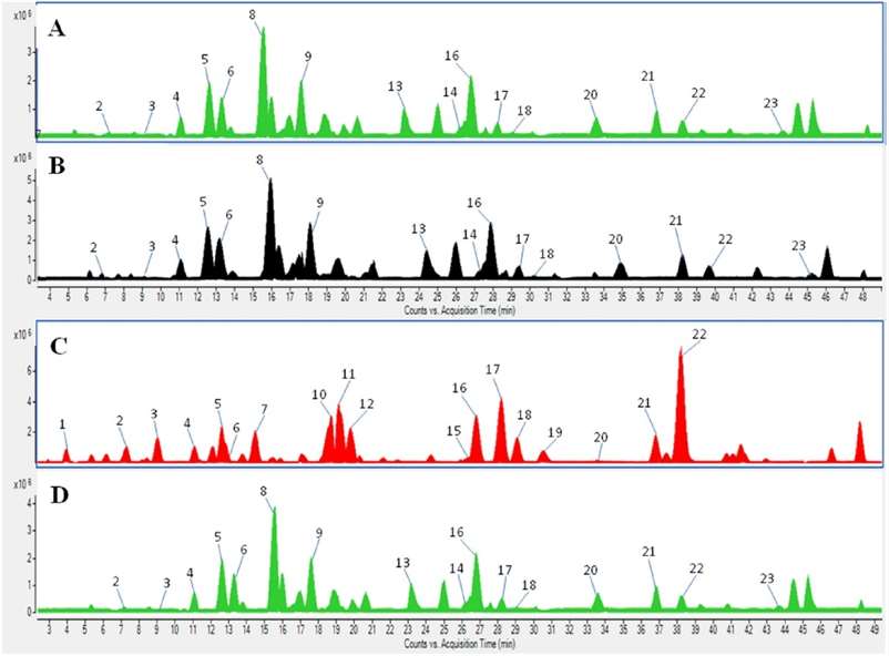 Comparison of HPLC-DAD-MS/MS analysis.
