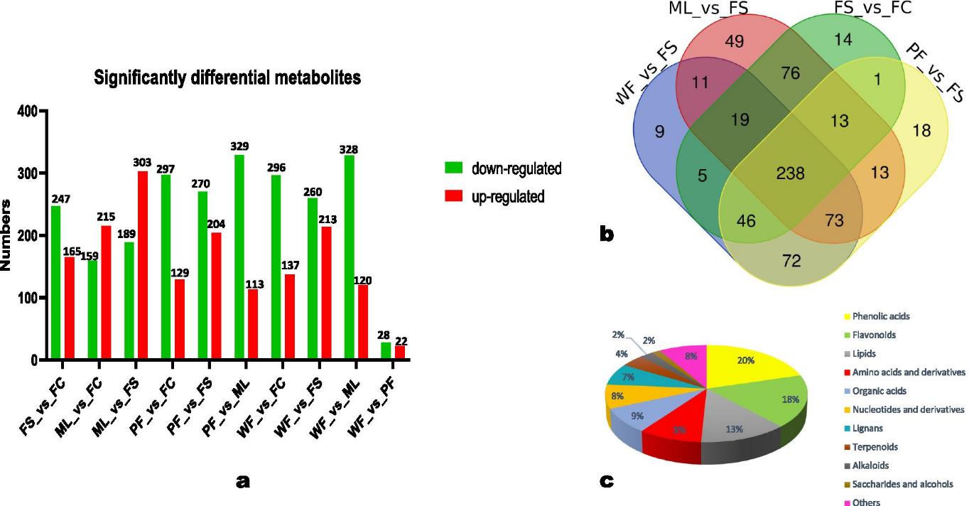 Differential metabolites across the sesame tissues.