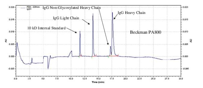 Figure 1. Purity analysis of reduced monoclonal antibody drugs by CE-SDS[1]