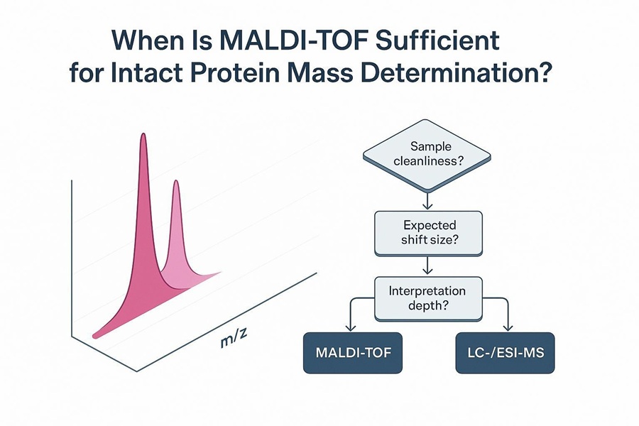 Cover image showing a MALDI-TOF intact mass spectrum with a shifted peak and a subtle decision-tree overlay for method selection