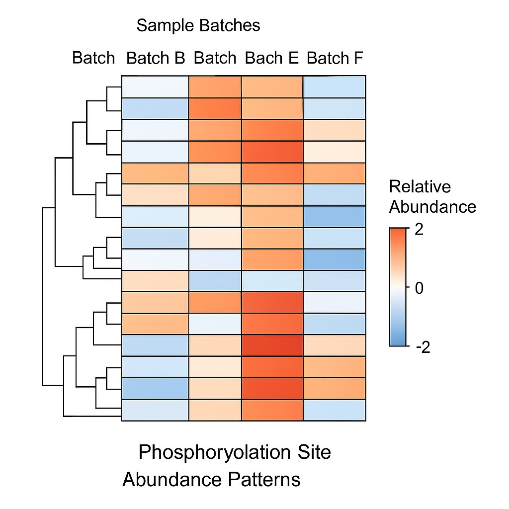 Heatmap of phosphorylation site abundance across multiple samples showing clustering patterns.