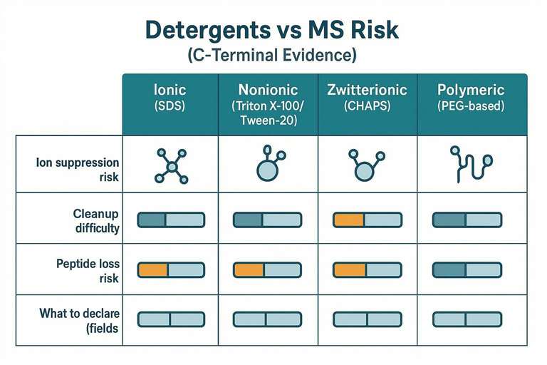 Comparison visual of detergent categories and their MS risks for C-terminal evidence