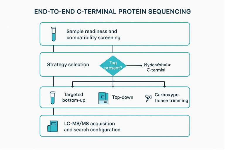 Flowchart of the end-to-end C-terminal sequencing workflow with decision points