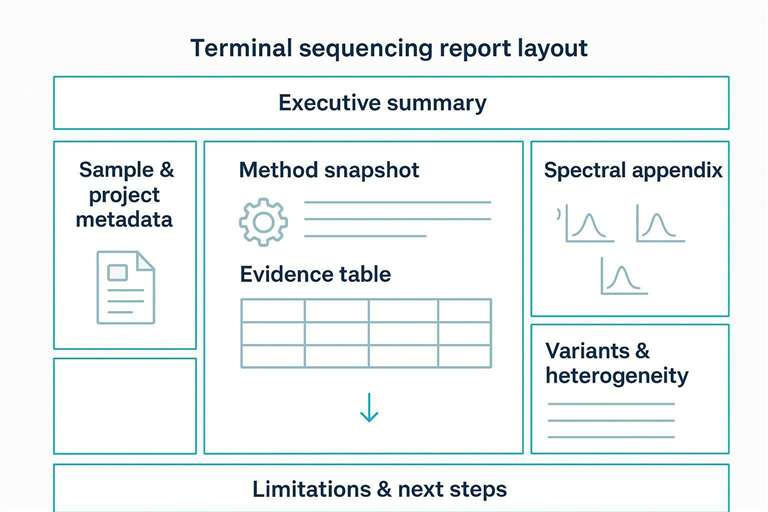 Visual map showing where to find key answers in a C-terminal sequencing report