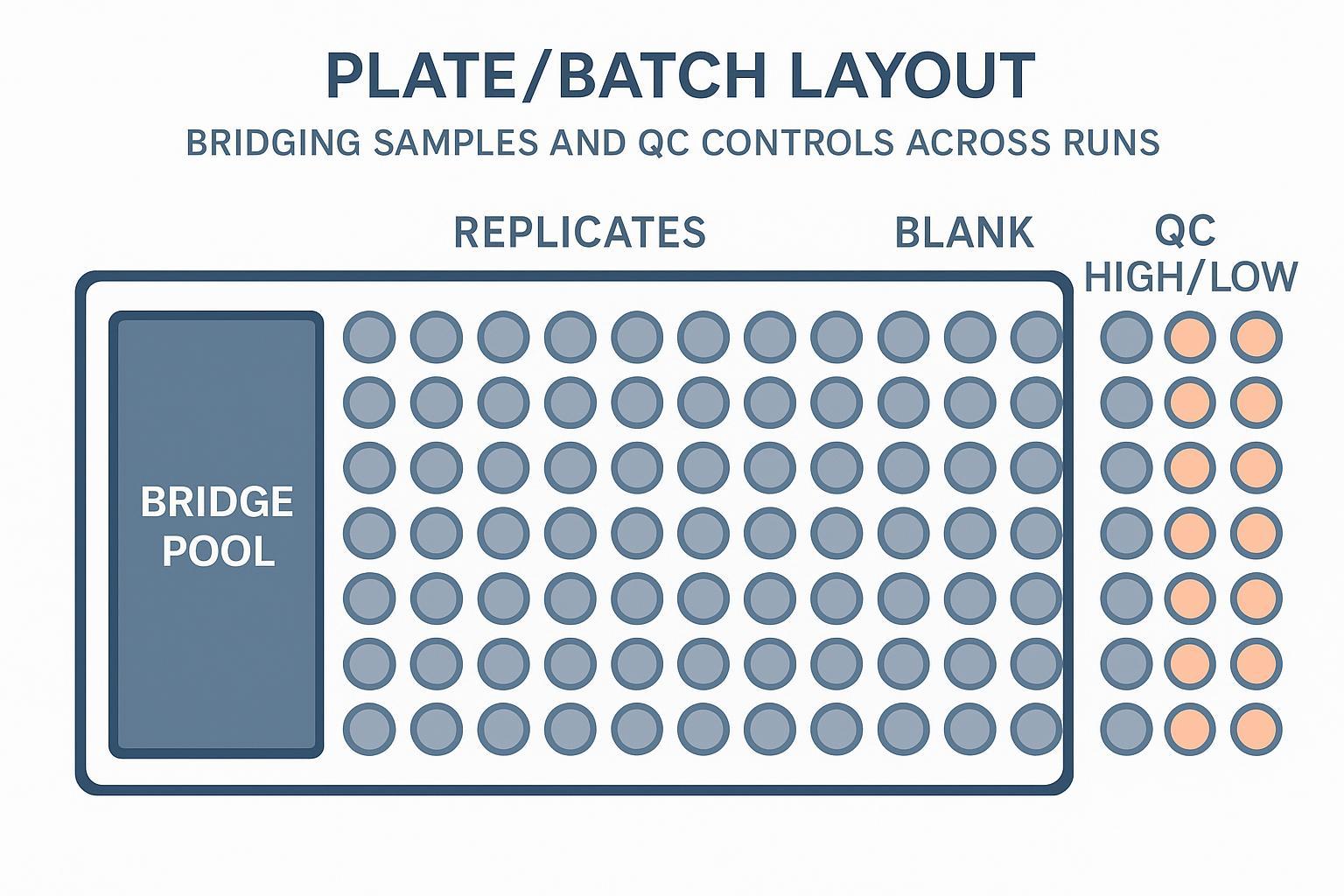Audit-ready QC & bridging plate layout for IP‑MS