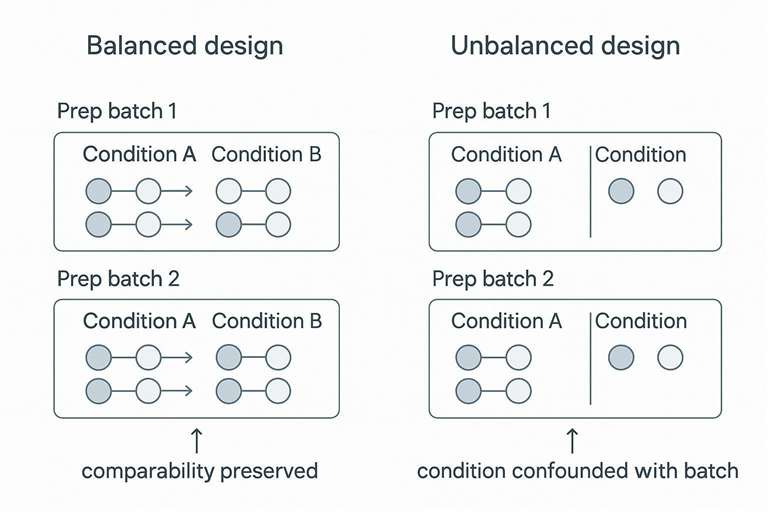 Low-input proteomics batch design and balanced sample allocation diagram