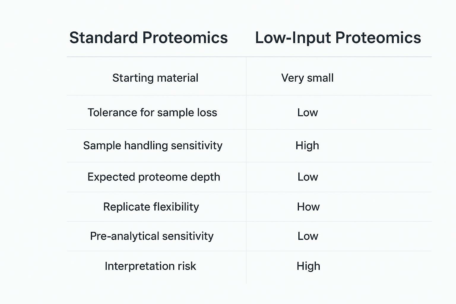 Low-input proteomics vs standard proteomics study design comparison