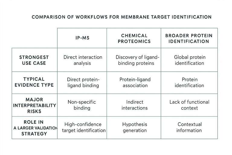 Membrane target identification workflow comparison for IP-MS and chemical proteomics