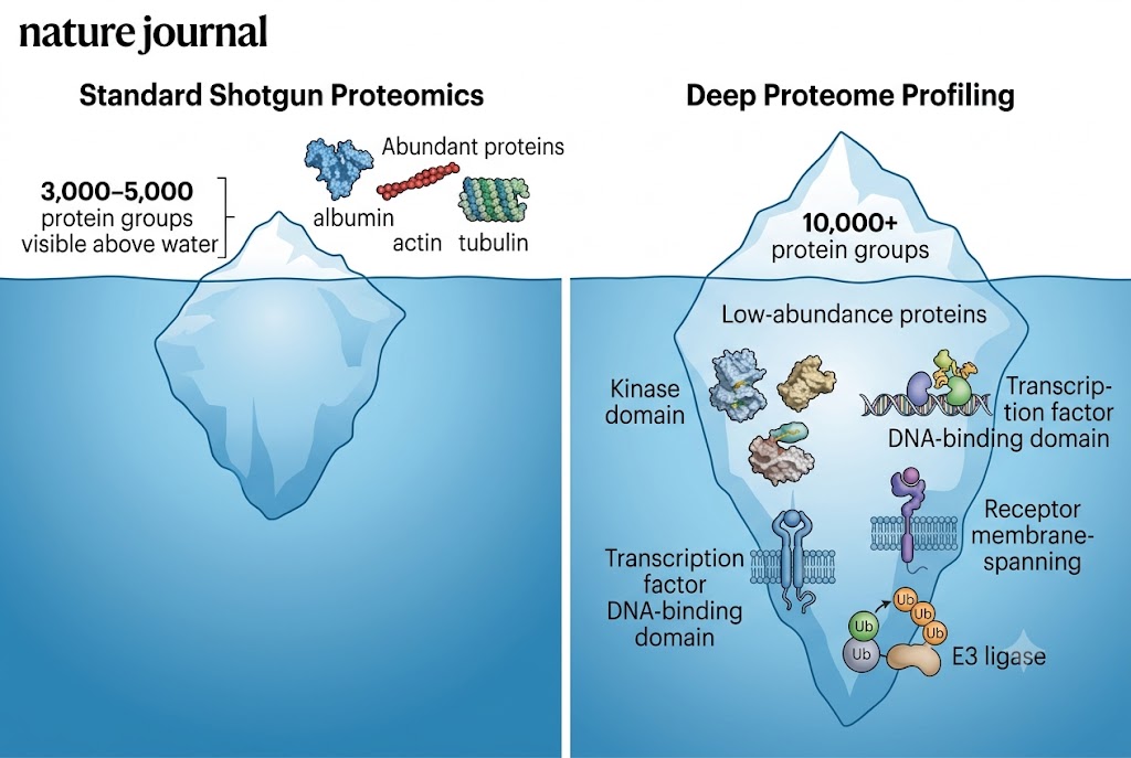 Comparison of proteome coverage: standard shotgun vs deep profiling across sample types