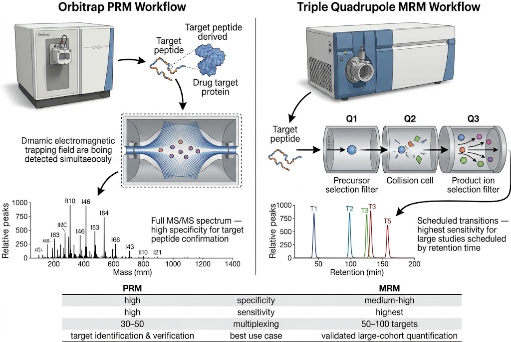 Side-by-side comparison of PRM on high-resolution Orbitrap and MRM on triple quadrupole mass spectrometers for target engagement quantification