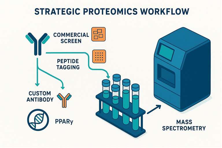 Cover image: strategic Co‑IP MS project design with antibody paths, multi‑condition tubes, and mass spectrometer.