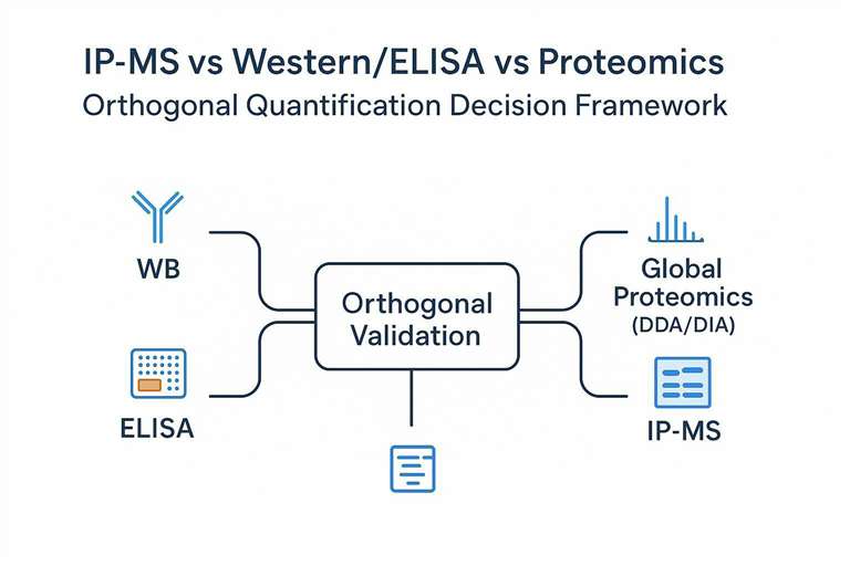 Cover image showing decision framework linking WB, ELISA, proteomics, and IP‑MS under orthogonal validation.