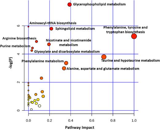 Results of the pathway analysis of metabolic biomarkers of AMD