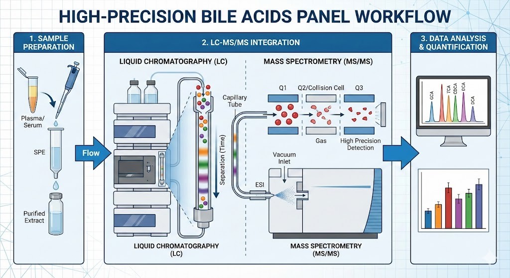 Bile acids panel workflow with LC–MS/MS for high-precision analysis