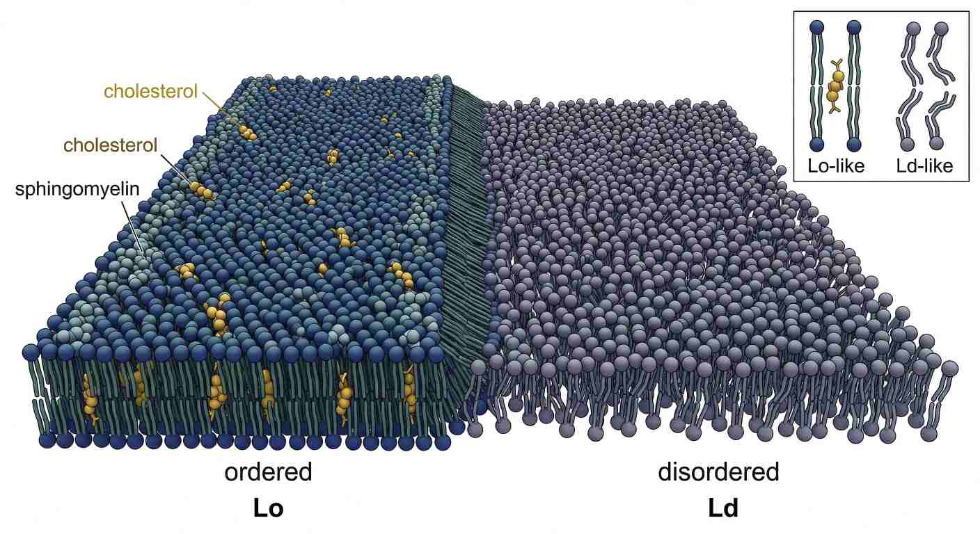 Order from Sterols: Cholesterol-Sphingomyelin Domain Formation in a Fluid Membrane