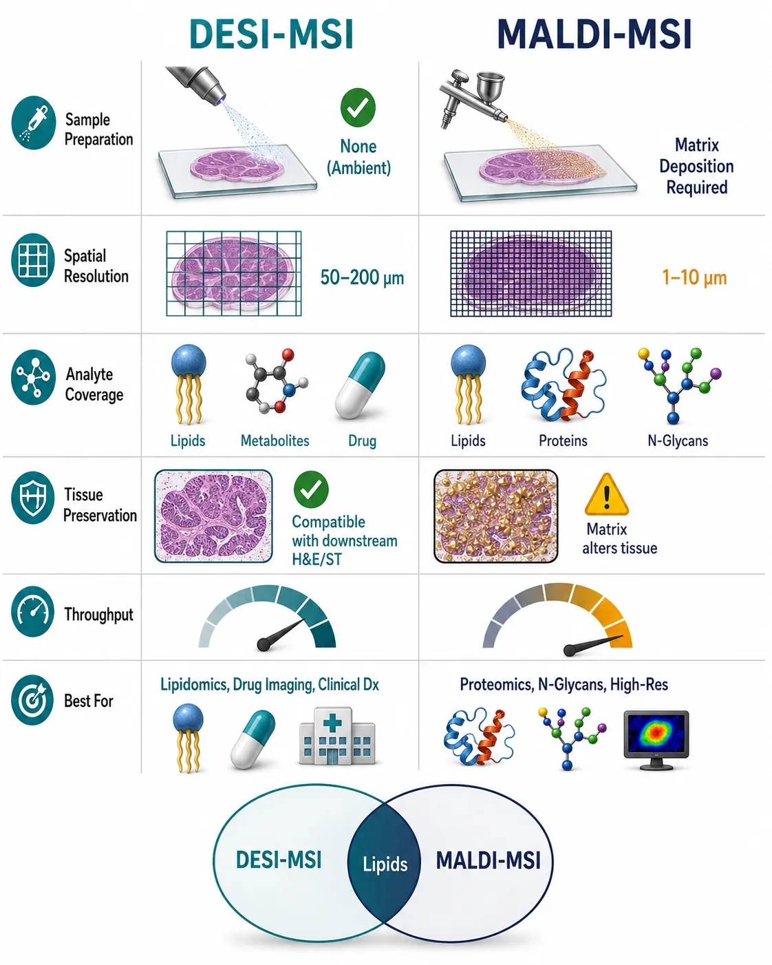 DESI vs MALDI Comparison Matrix — Head-to-Head Infographic