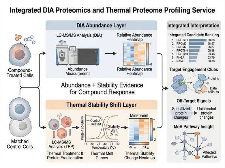 Integrated DIA proteomics and thermal stability shift profiling workflow for target engagement and MoA analysis.