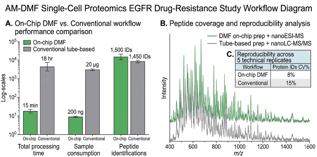 On-chip proteomics sample preparation compared to conventional tube-based protocol MS spectra