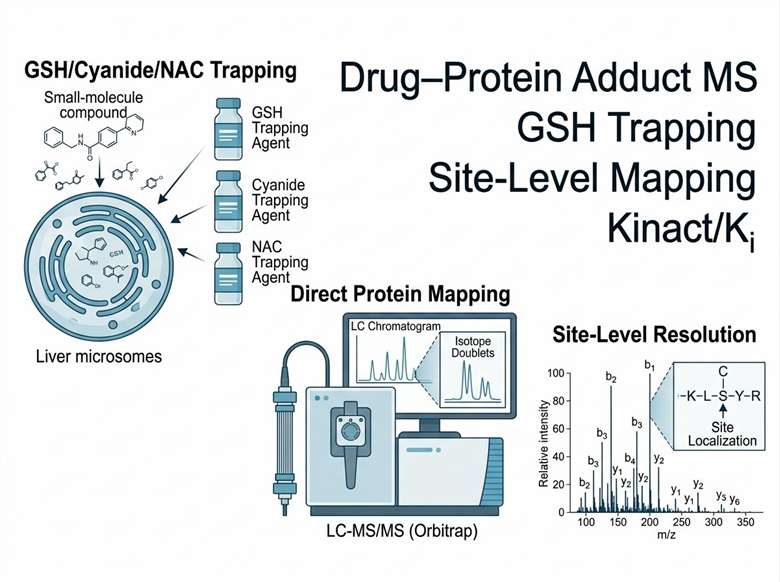 Drug–protein adduct MS platform featuring LC-MS/MS, GSH trapping, and site-level mapping