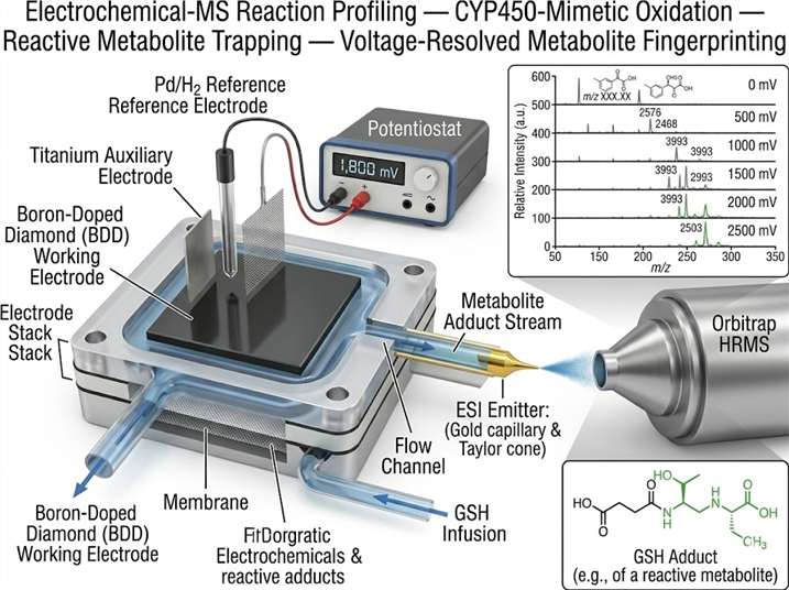 Electrochemical-MS reaction profiling platform with BDD flow cell coupled to Orbitrap HRMS