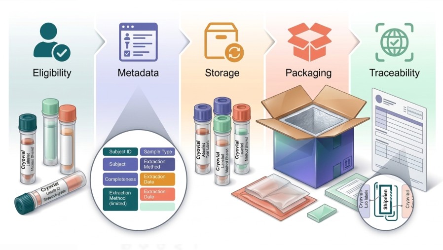 Figure 2. Submission-readiness map linking eligibility, metadata, storage history, packaging, and manifest traceability.