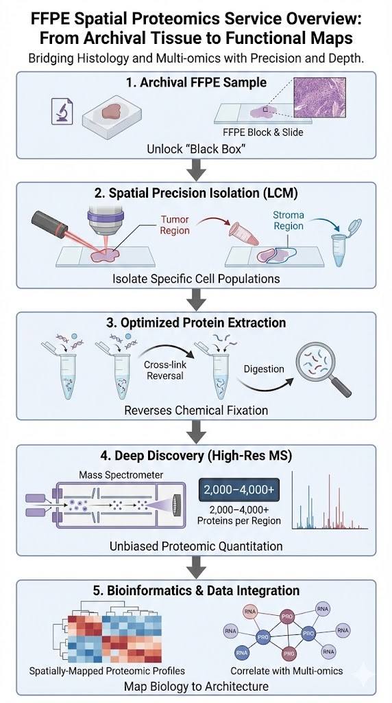 Diagram of FFPE spatial proteomics workflow using Laser Capture Microdissection.
