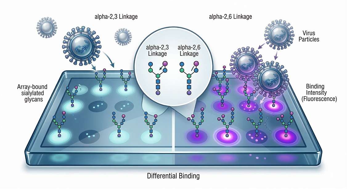 Figure 2. Side-by-side comparison of viral binding preference across α2,3- and α2,6-sialylated glycans