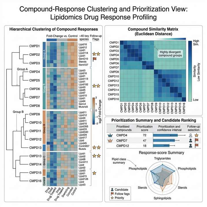 Compound-response clustering map for lipidomics drug response profiling.