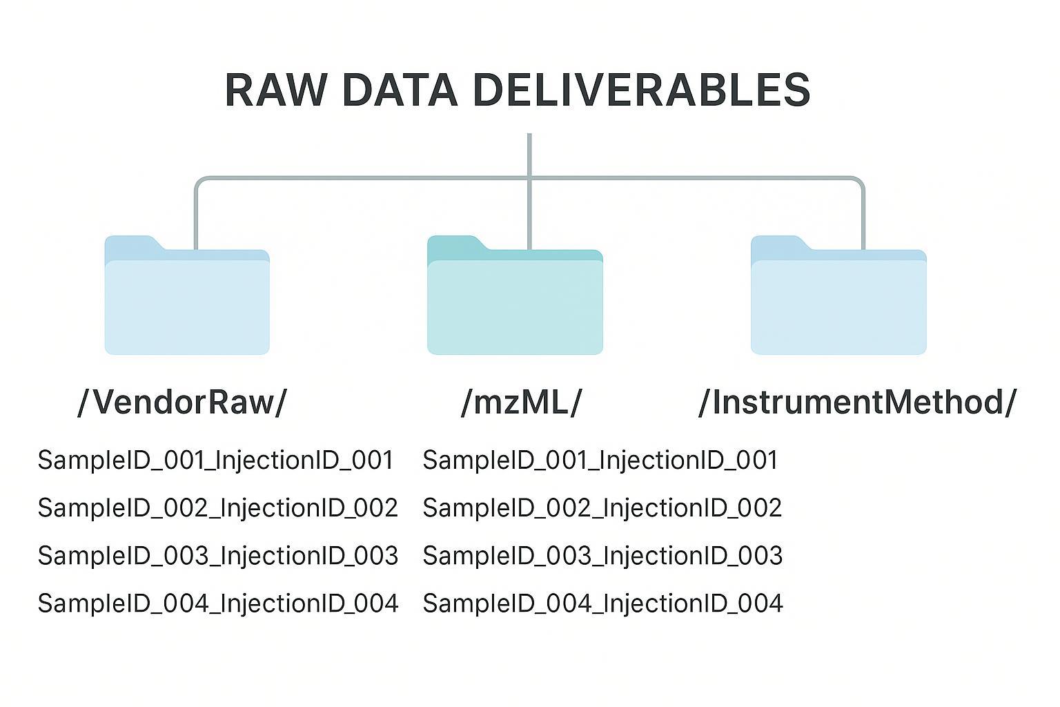 Raw LC–MS file deliverables for metabolomics analysis service: vendor raw, mzML, run order, and naming rules.