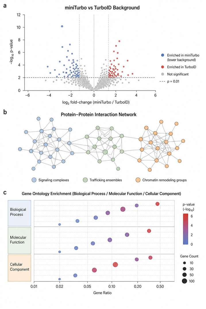 miniTurbo proteomics demo results volcano plot network and enrichment