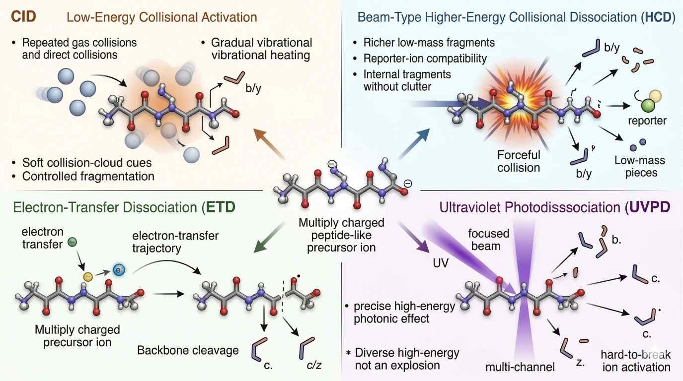 Comparative fragmentation physics of CID, HCD, ETD/ECD, and UVPD