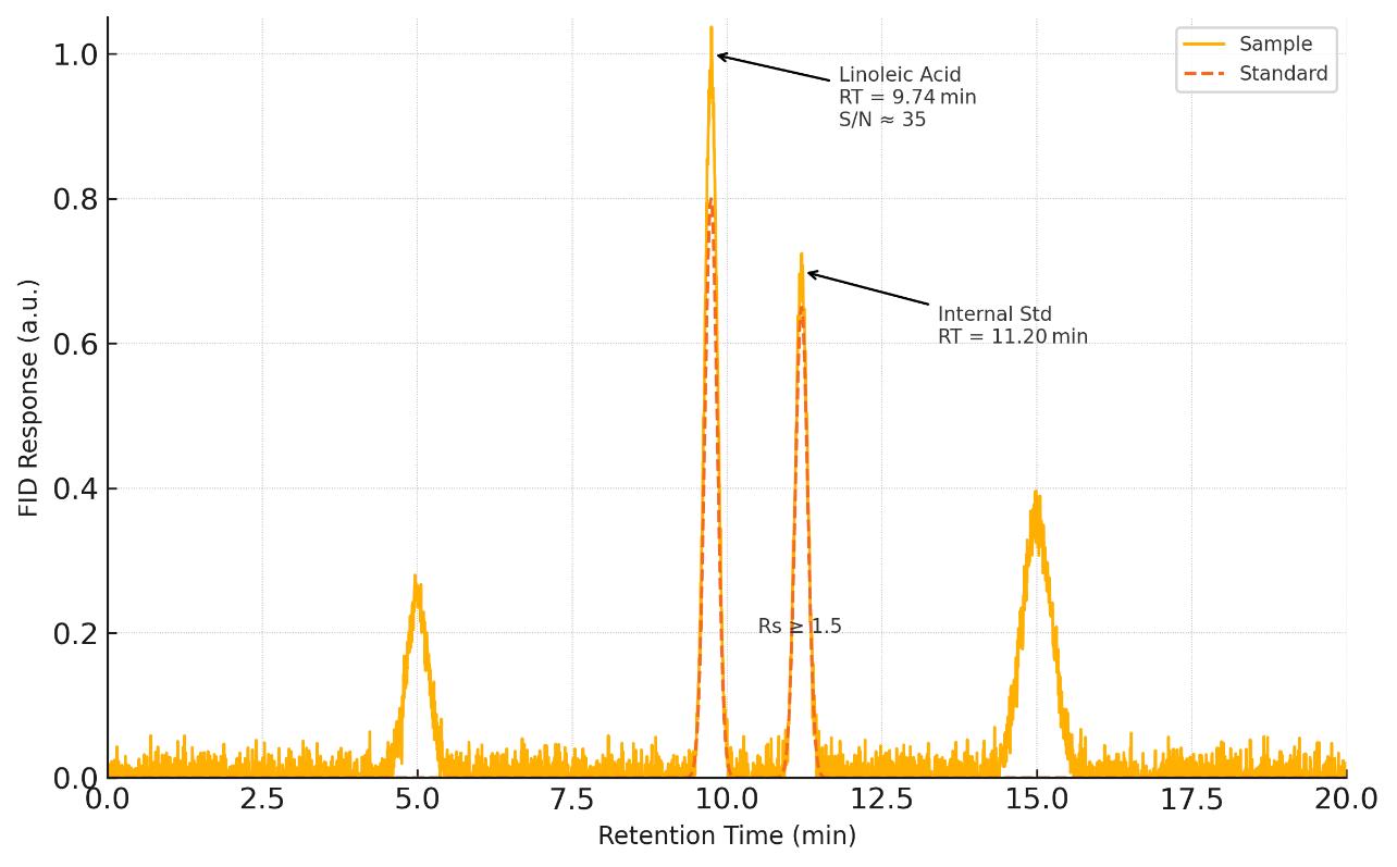 Product-ion mass spectrum of linoleic acid showing key fragments at m/z 261, 233, 171 and 113. 