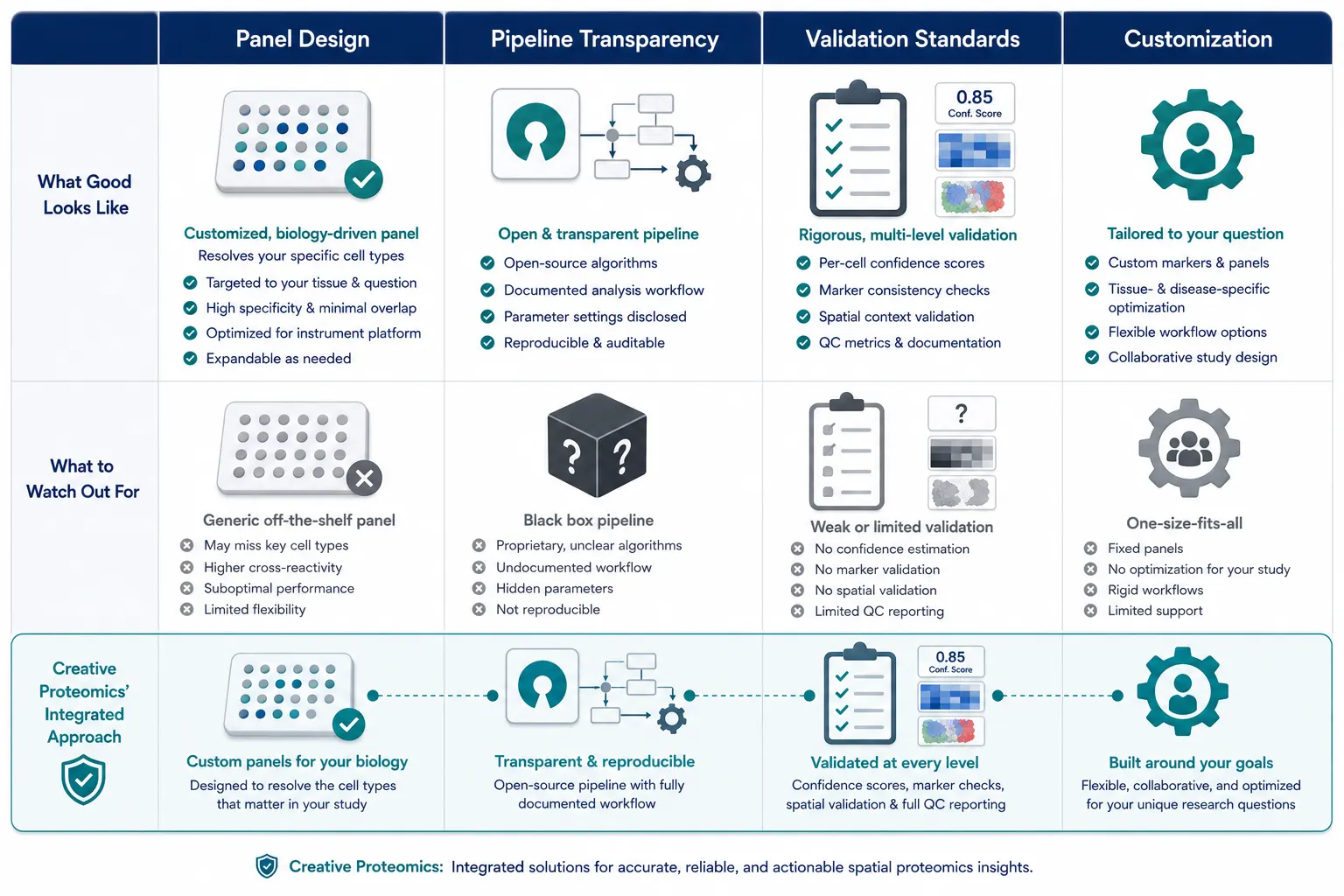 Figure 10: Comparison table summarizing key criteria for evaluating spatial proteomics service providers.