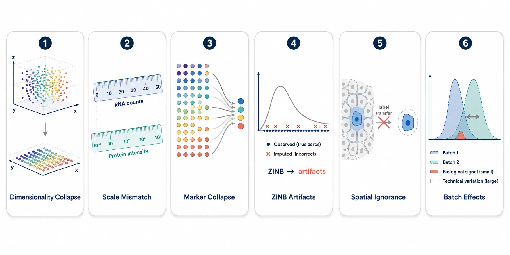 Figure 3: A visual summary of the six failure mechanisms, each illustrated with a simple schematic.