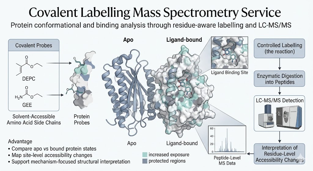 Covalent labelling mass spectrometry workflow for protein conformational and binding analysis