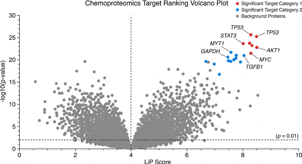 Target Ranking Volcano Plot highlighting true binding targets