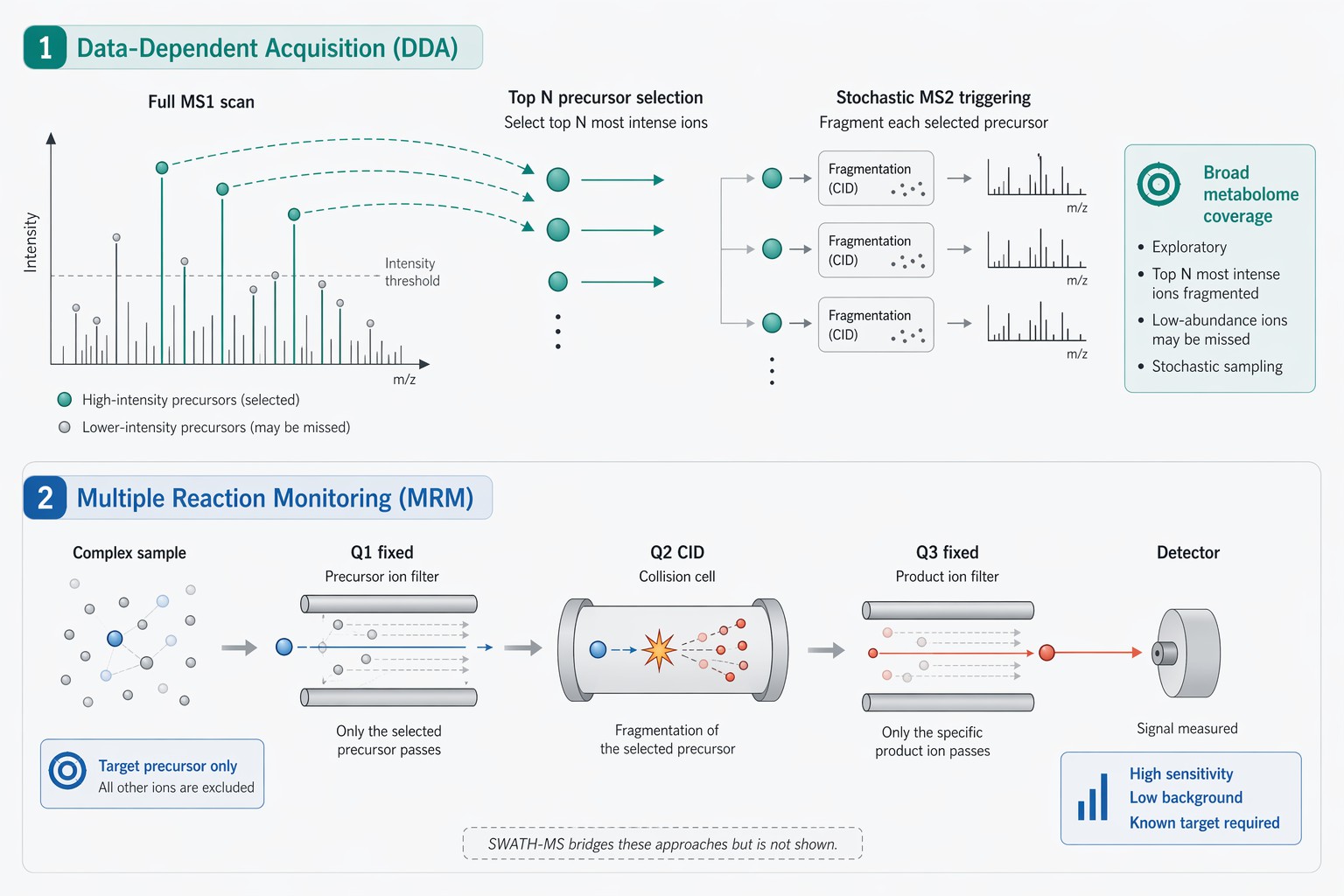 Ion optics workflow comparison DDA versus MRM