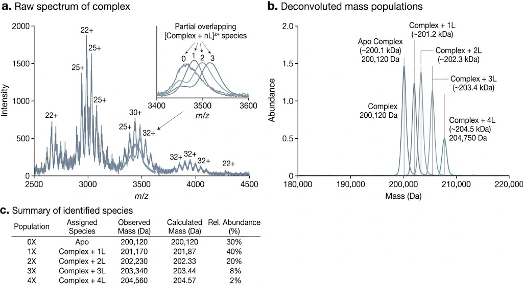 Processed deconvolution view of a heterogeneous noncovalent complex.