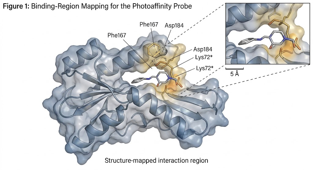 Protein structure with highlighted ligand-binding region mapped from Photo-crosslinking Structural MS results.