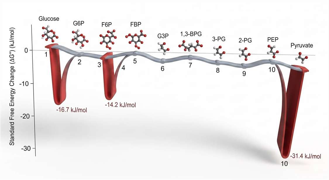 Figure 4: Free Energy Landscape of Glycolysis