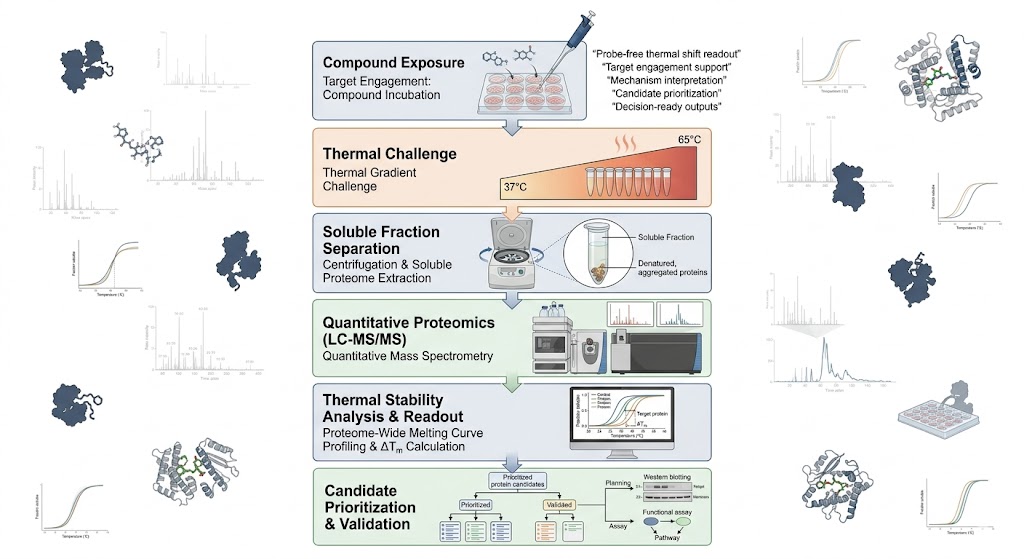 Thermal Shift Assay-MS workflow overview for target engagement and mechanism studies.