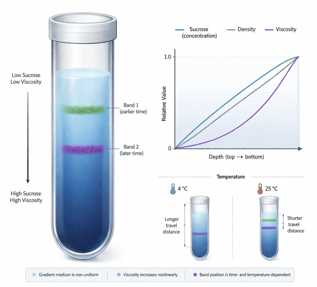 Figure 2: Density–viscosity coupling across a sucrose gradient