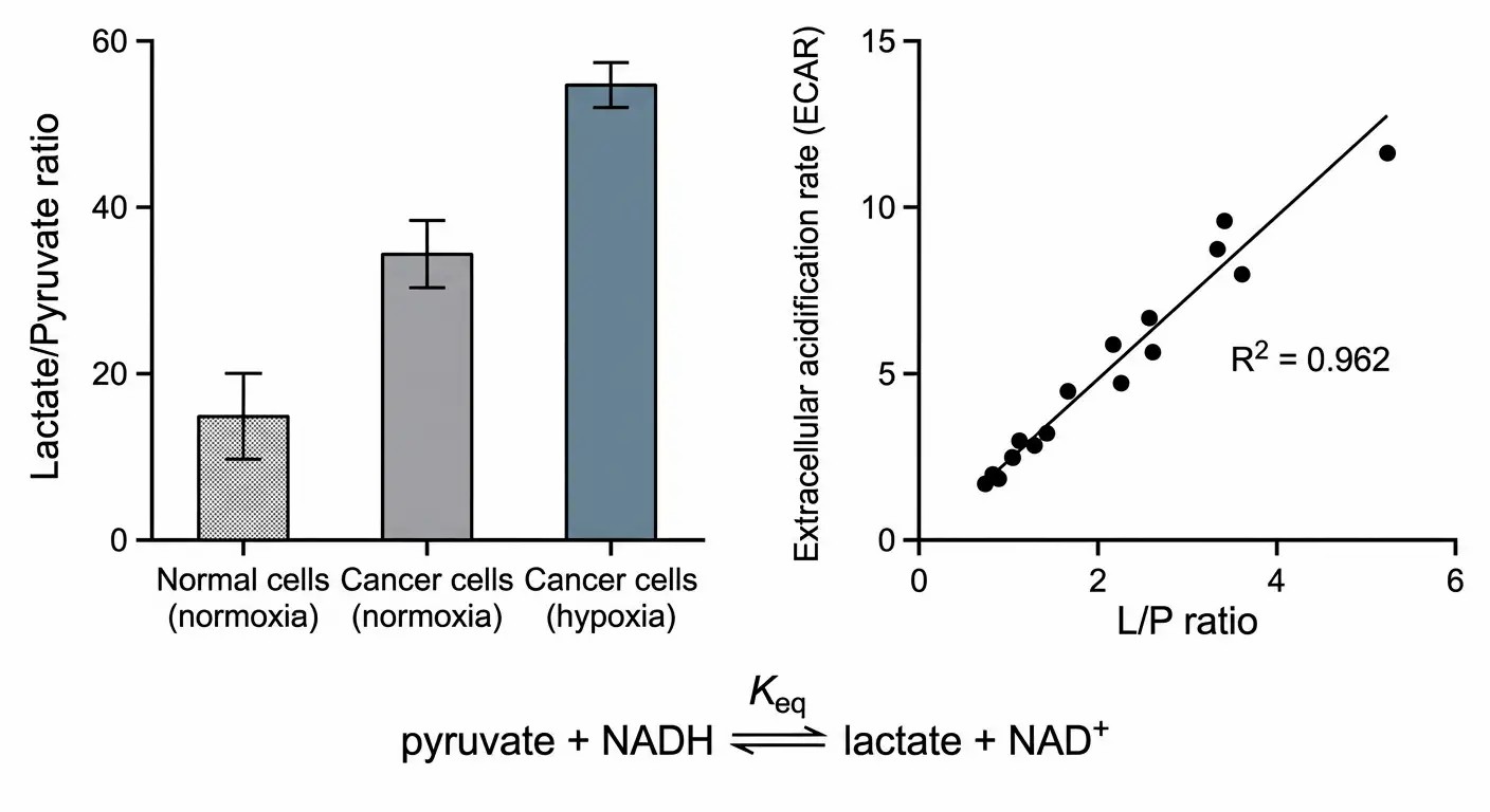 Warburg effect quantification — lactate/pyruvate ratio as a metabolic phenotype readout